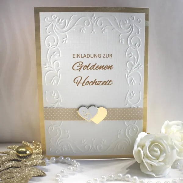 Einladungskarte zur Goldenen Hochzeit "Herzen", hochwertige Qualität incl. Umschlag Design 12814