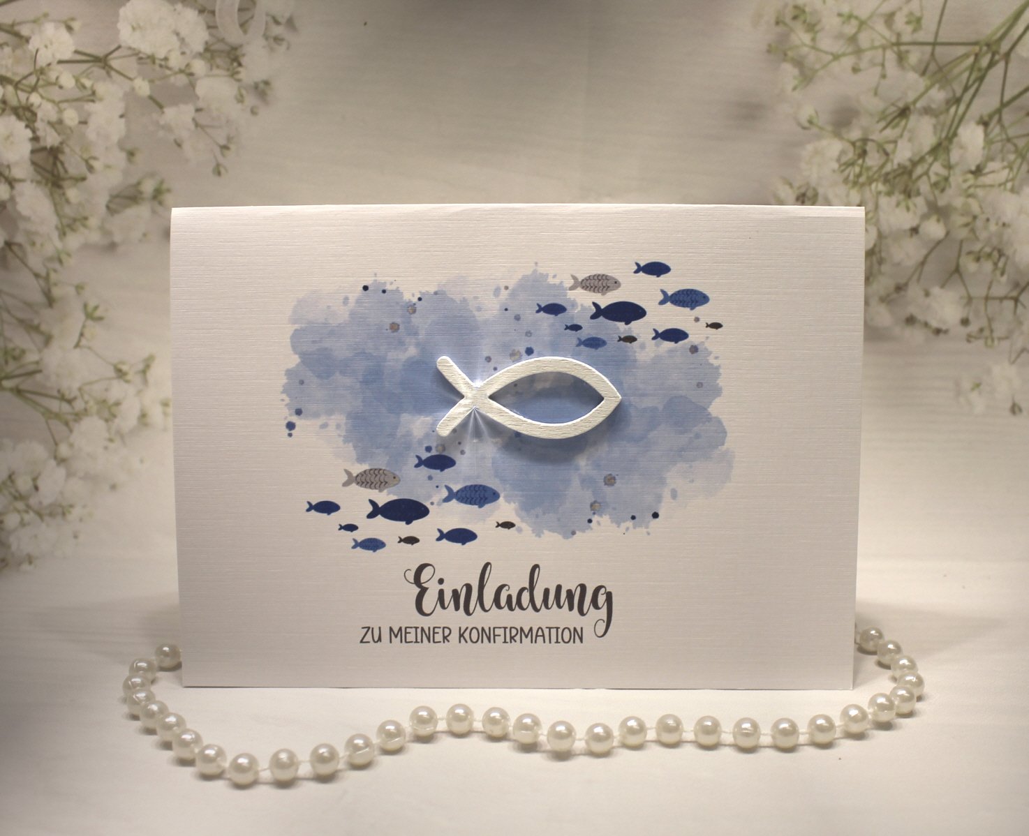 Einladungskarte "Fisch blau" zur Konfirmation-Kommunion-Firmung-Taufe incl. Umschlag Design K30