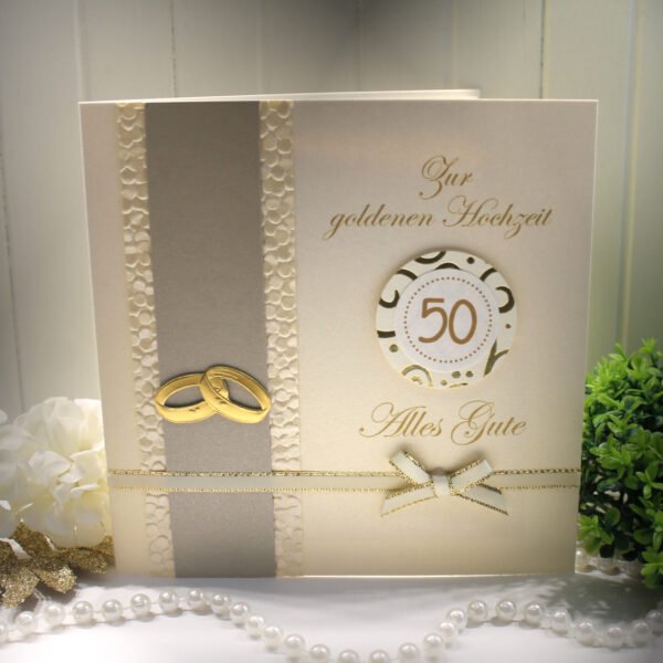 Glückwunschkarte zur Goldenen Hochzeit - äußerst edle Materialien mit Geldgeschenke Umschlag Design 100