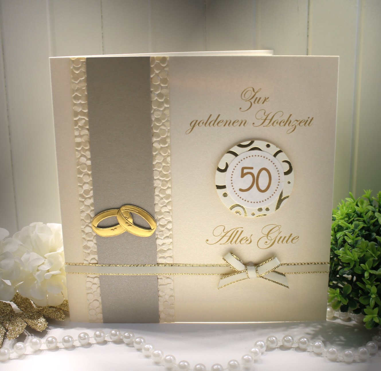 Glückwunschkarte zur Goldenen Hochzeit - äußerst edle Materialien mit Geldgeschenke Umschlag Design 100