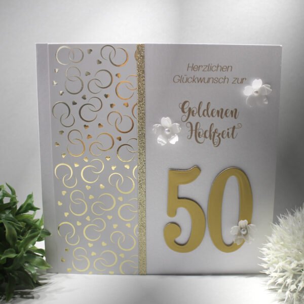 Glückwunschkarte zur Goldenen Hochzeit " Zahl 50" äußerst edle Materialien mit Geldgeschenke Umschlag Design 101