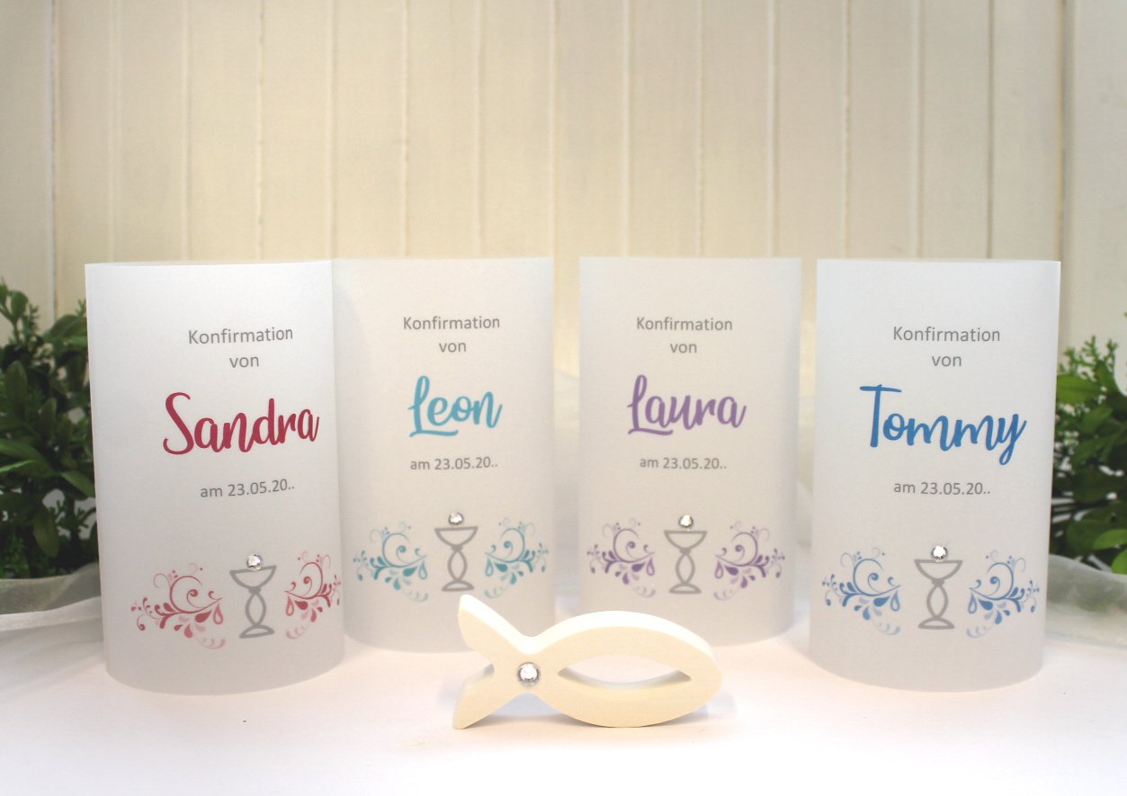 Lichthülle, Windlicht Pergament "Kelch" Konfirmation, Kommunion oder Taufe Design 108