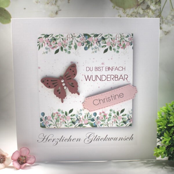 Glückwunschkarte zum Geburtstag "Schmetterling" mit Personalisierung und auf Wunsch als Geldgeschenk Design 120