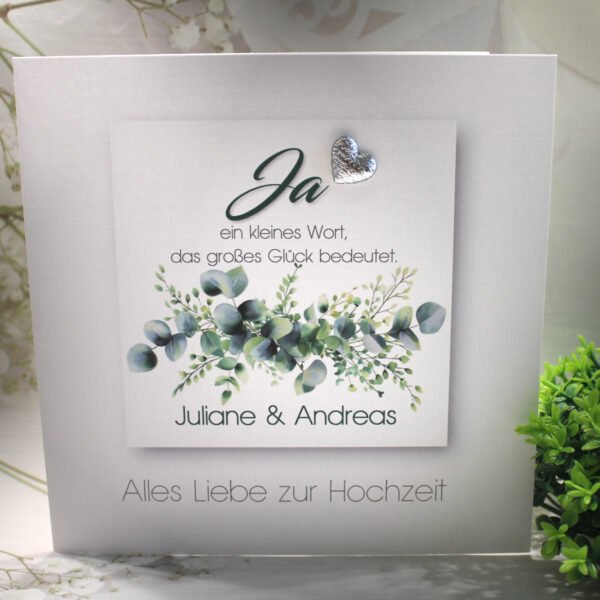 Glückwunschkarte zur Hochzeit "Ja silber" incl. Personalisierung und auf Wunsch als Geldgeschenk Design 121