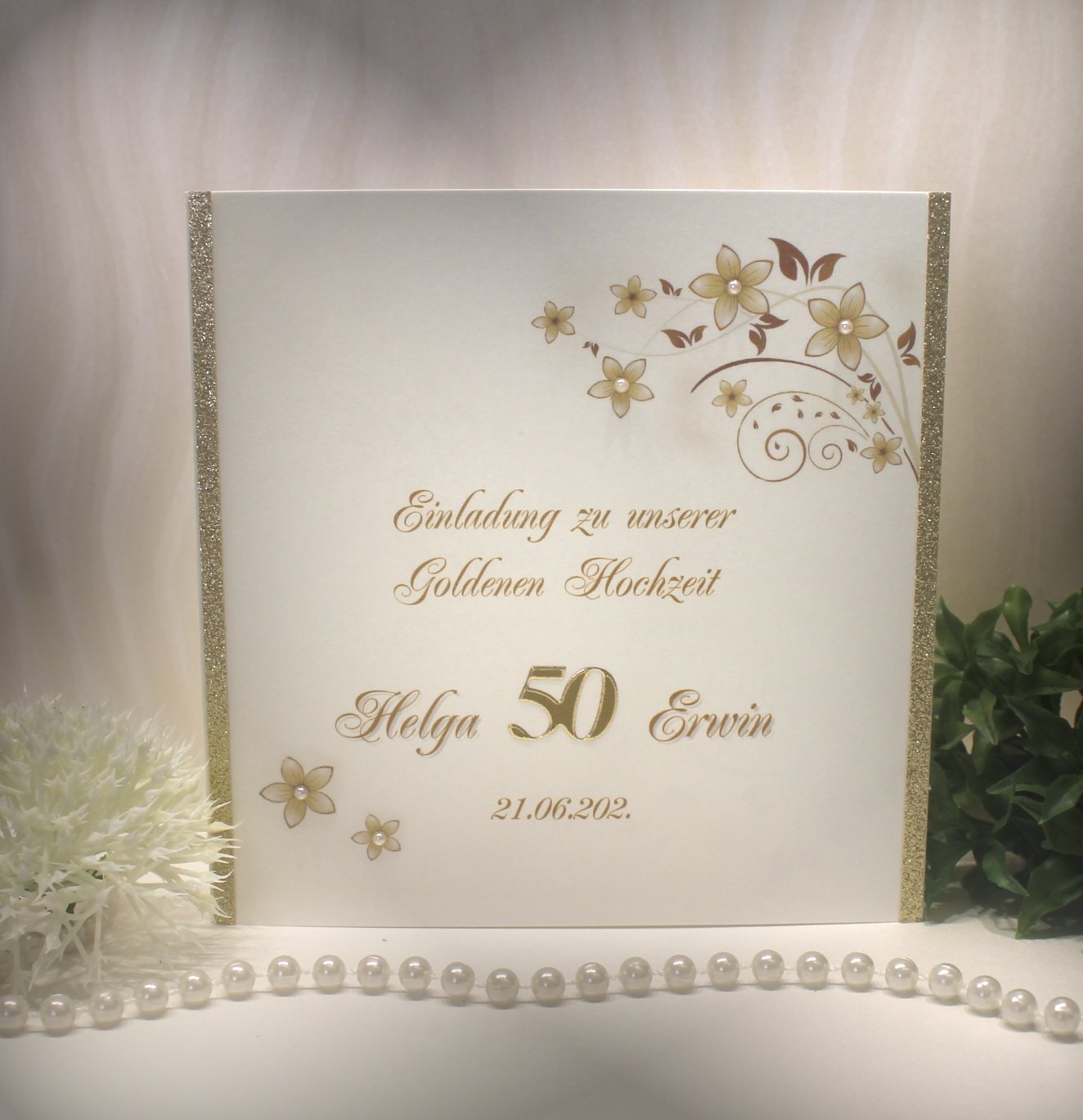Einladung zur Goldenen Hochzeit "Blüten" incl. Personalisierung und Umschlag Design 12811