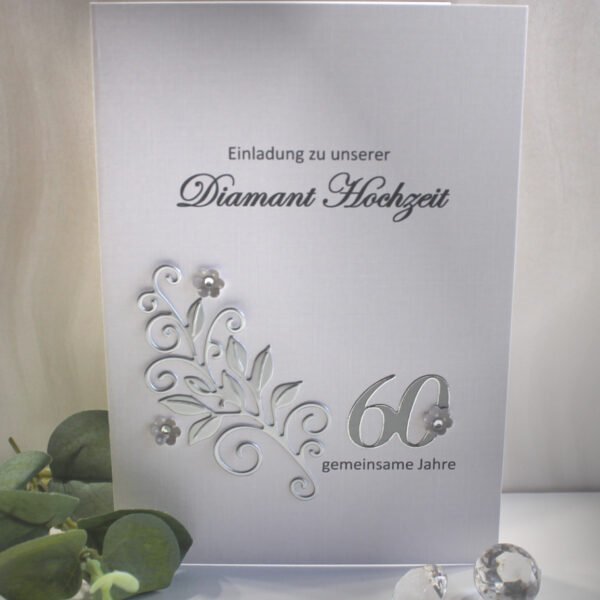 Einladungskarte zur Diamant Hochzeit "Ornament mit Blüten", hochwertige Qualität incl. Umschlag Design 12825