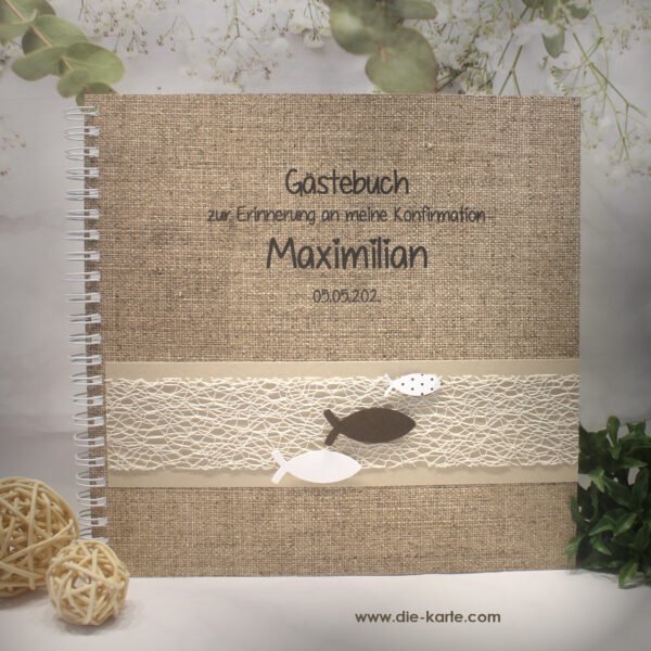 Gästebuch zur Konfirmation, Kommunion, Firmung oder Taufe passend zur Einladung Design 14021