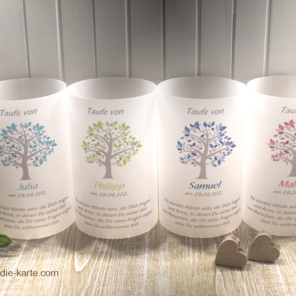 Lichthülle, Windlicht Pergament zur Taufe, Konfirmation oder Kommunion "Lebensbaum" Design 202