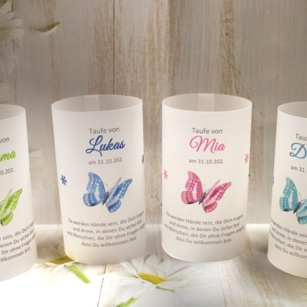 Lichthülle, Windlicht Pergament zur Taufe, Konfirmation oder Kommunion "Schmetterling" Design 215
