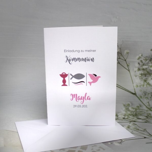 Einladung zur Konfirmation, Kommunion oder Firmung "3 Motive" incl. Umschlag Design K314 rosa