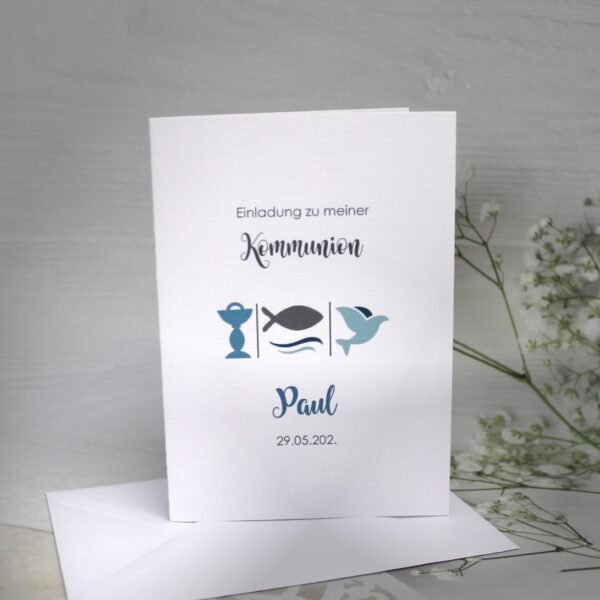 Einladung zur Konfirmation, Kommunion oder Firmung "3 Motive" incl. Umschlag Design K314 türkis