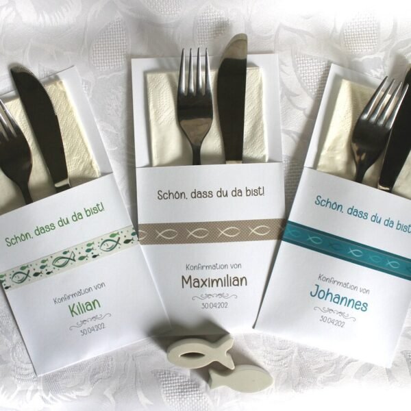 ANGEBOT Bestecktasche zur Konfirmation, Kommunion oder Taufe, zum kleinen Preis, Design 317 in nude-grün oder türkis