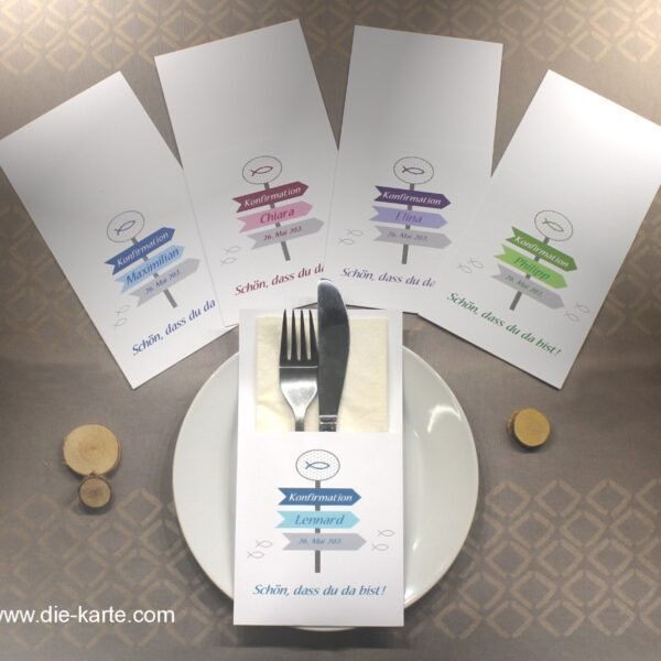 Bestecktasche zur Konfirmation, Kommunion, Firmung oder Taufe "Wegweiser" personalisiert, Design 321
