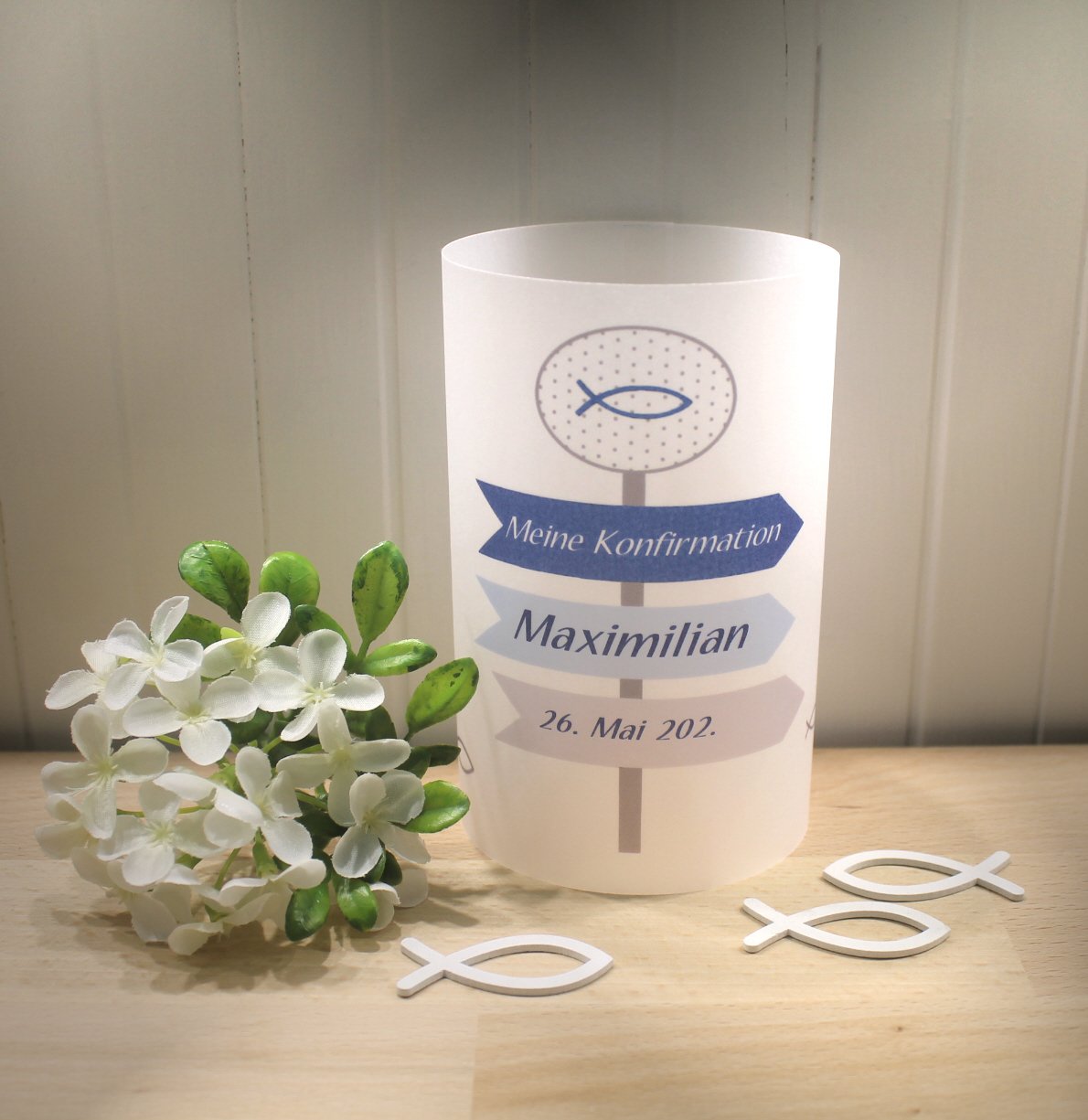 Lichthülle, Windlicht Pergament zur Konfirmation, Kommunion, Firmung oder Taufe "Wegweiser" Design 321 – Bild 2