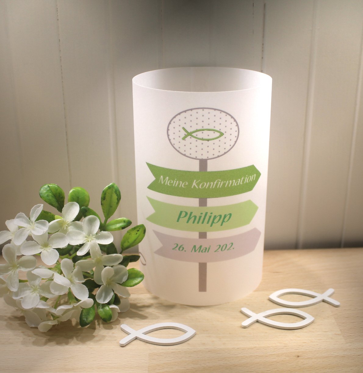 Lichthülle, Windlicht Pergament zur Konfirmation, Kommunion, Firmung oder Taufe "Wegweiser" Design 321 – Bild 3