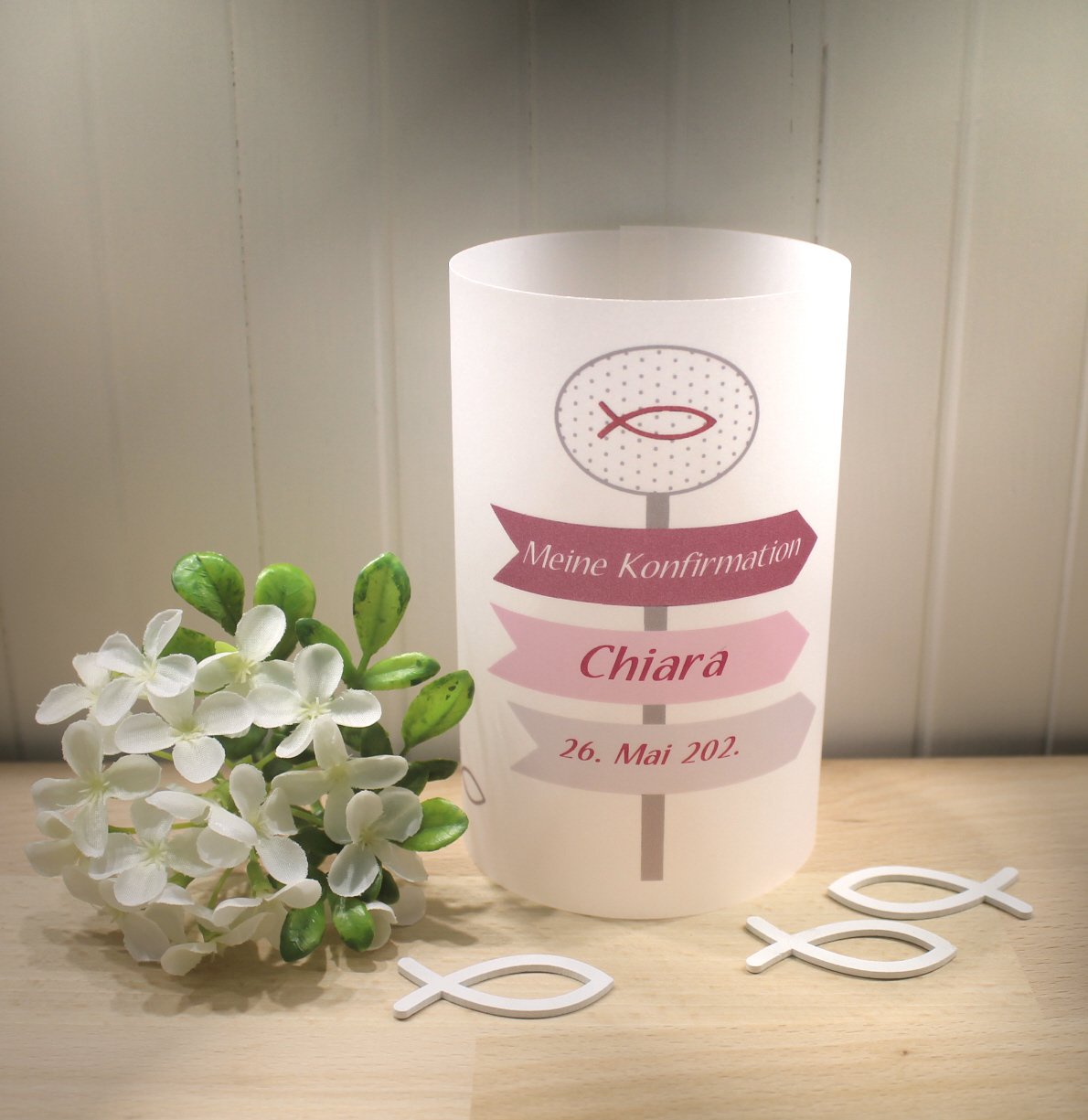 Lichthülle, Windlicht Pergament zur Konfirmation, Kommunion, Firmung oder Taufe "Wegweiser" Design 321 – Bild 6