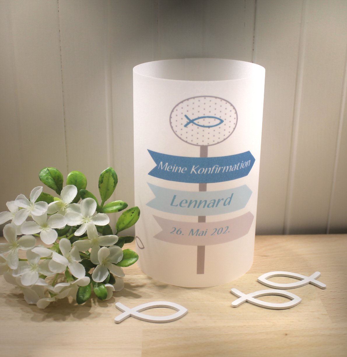Lichthülle, Windlicht Pergament zur Konfirmation, Kommunion, Firmung oder Taufe "Wegweiser" Design 321 – Bild 4