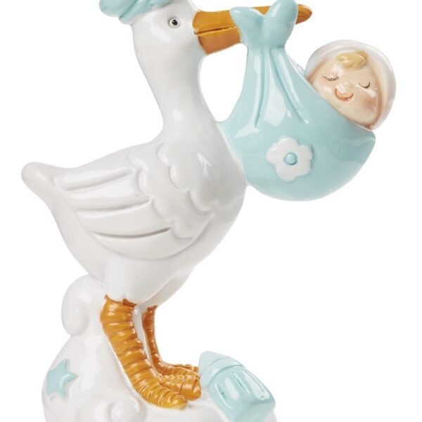 Figur Storch mit Baby hellblau, ideal als Deko 3870643
