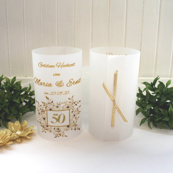 Lichthülle, Windlicht Pergament "Zur goldenen Hochzeit" Design 400
