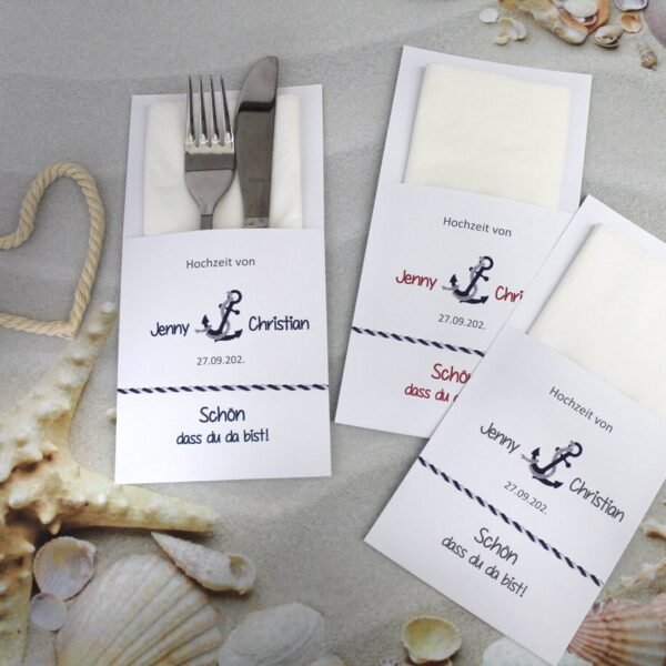 Bestecktasche zur Hochzeit "Anker", personalisiert, Design 414