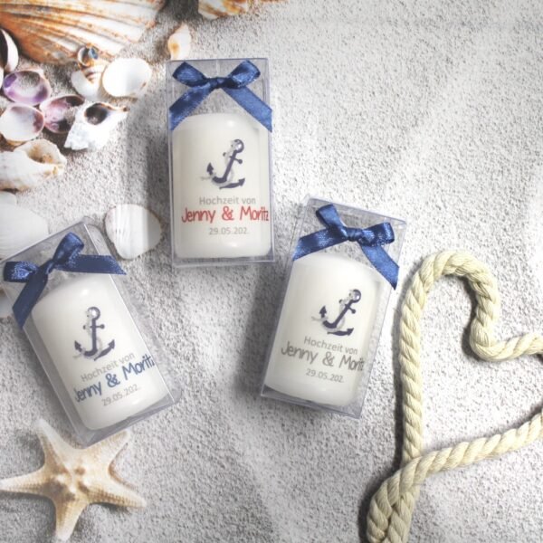 Gastgeschenk Kerze zur Hochzeit, "Anker Maritim" Design 414