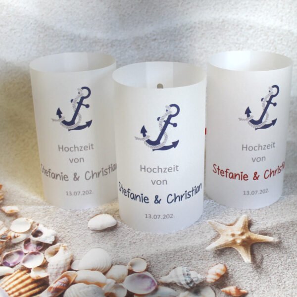 Windlicht zur Hochzeit "Anker Maritim" personalisiert, Design 414