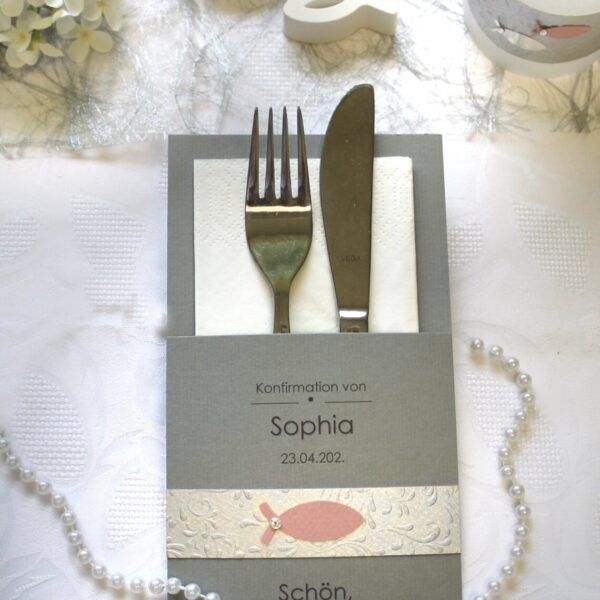 Bestecktasche zur Konfirmation - Kommunion oder Taufe "Fisch" sehr elegant 8 Farbvarianten Design 5005