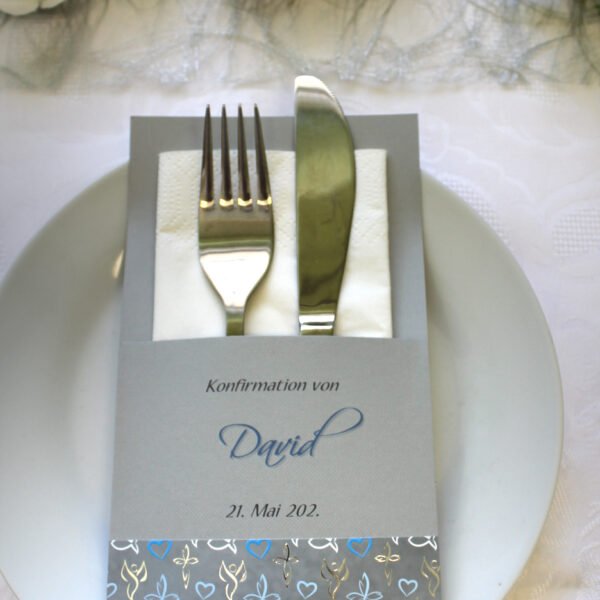 Bestecktasche zur Konfirmation – Kommunion oder Taufe “ blau oder rosa, sehr elegant Design 5009