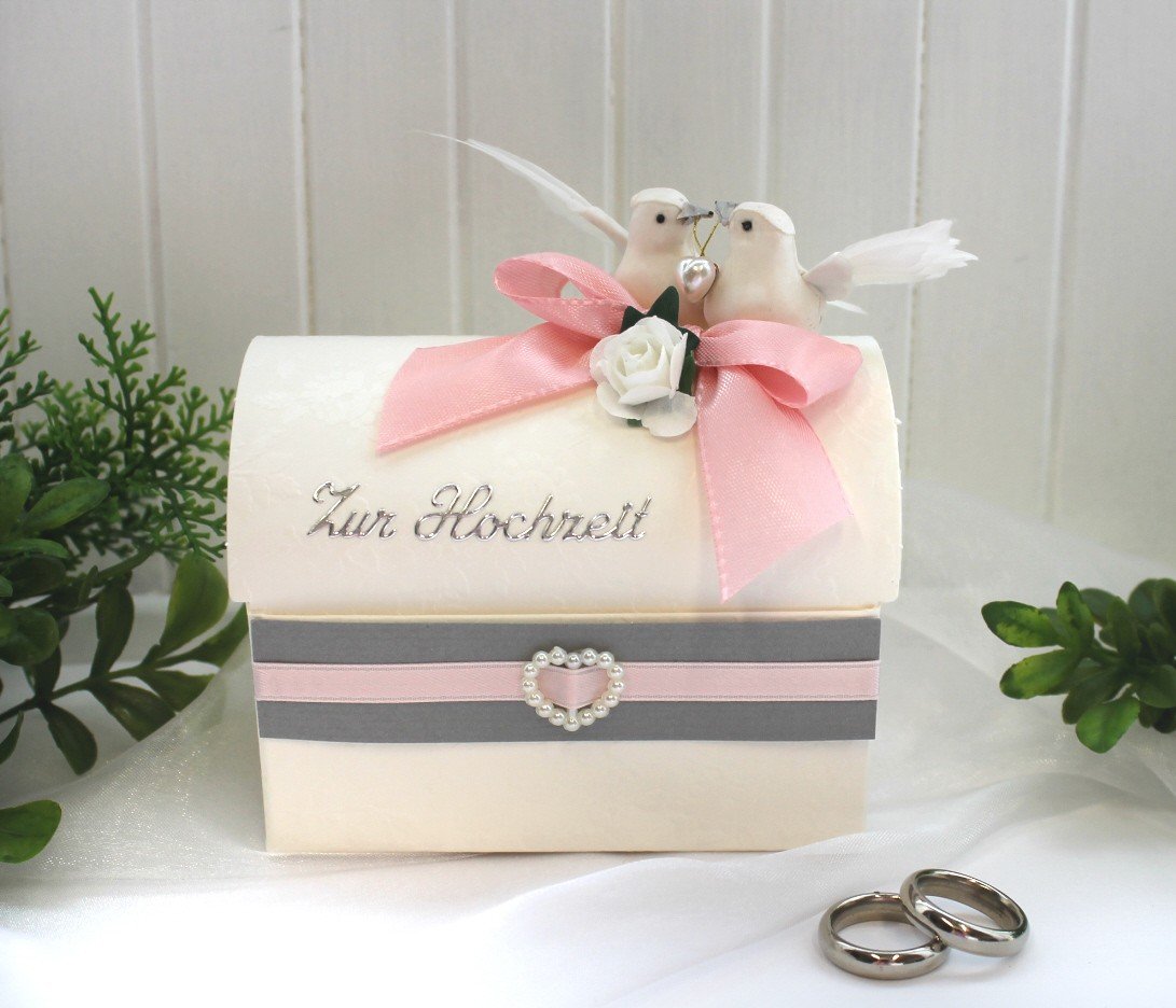 Geldgeschenk "Hochzeit" grau rosa mit Taubenpaar zum kleinen Preis!! Design 512