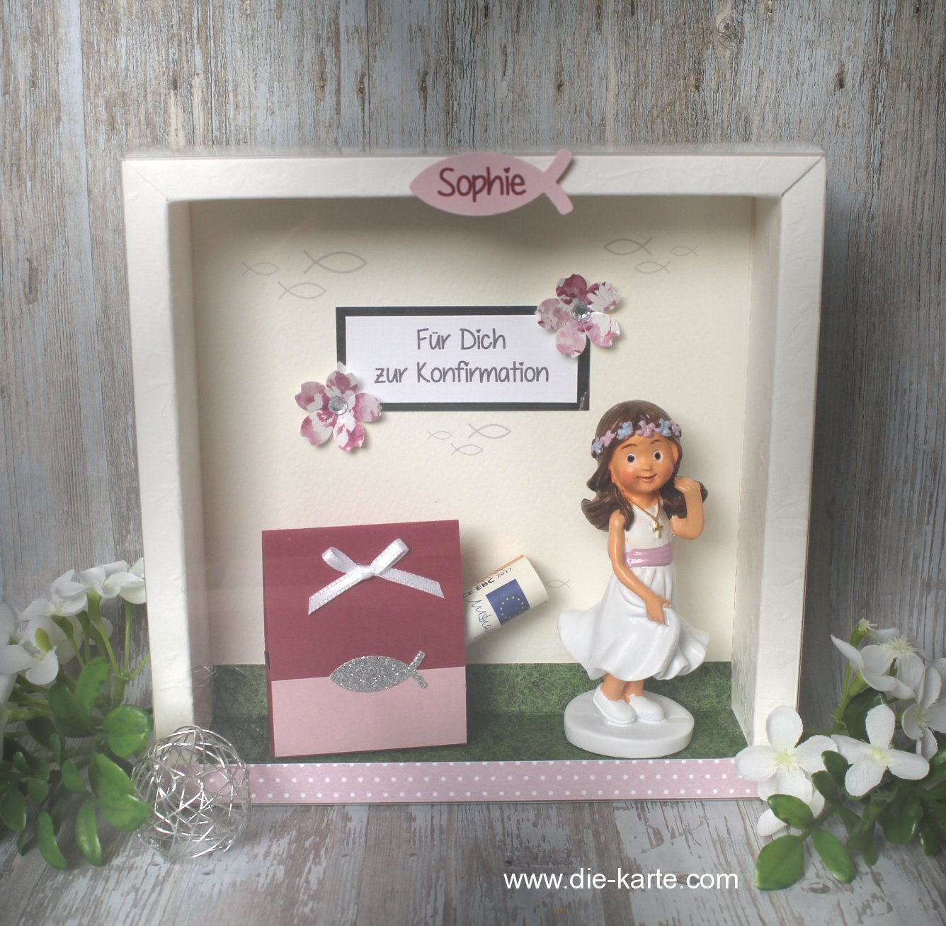 Geschenkschachtel Mädchen "beere" zur Konfirmation, Kommunion oder Firmung mit transparentem Schiebedeckel Design 70074