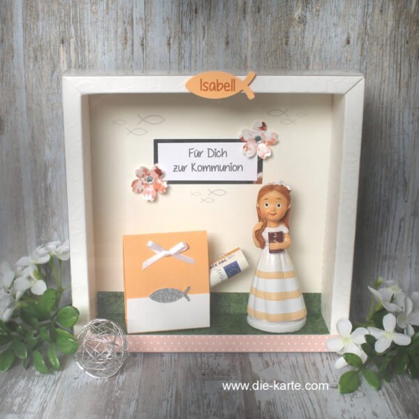 Geschenkschachtel Mädchen "aprikot" zur Konfirmation oder Kommunion mit transparentem Schiebedeckel, hochwertige Qualität, Design 70075