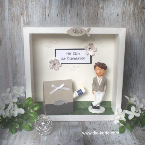 Geschenkschachtel als Rahmen zur Konfirmation oder Kommunion „nude“ mit transparentem Schiebedeckel, hochwertige Qualität, Design 70076