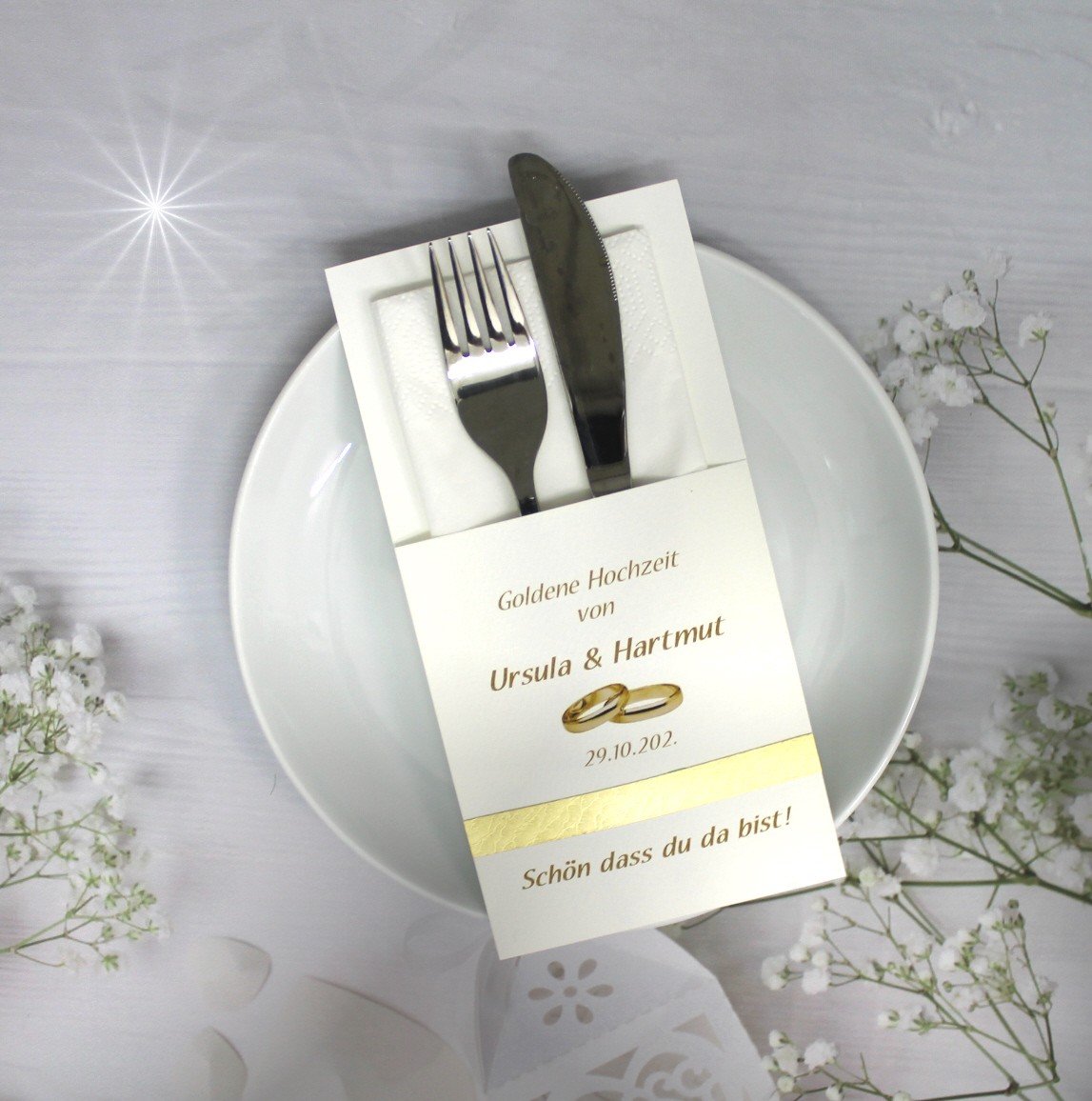 Bestecktasche zur "Goldenen Hochzeit" personalisiert, Design 7102
