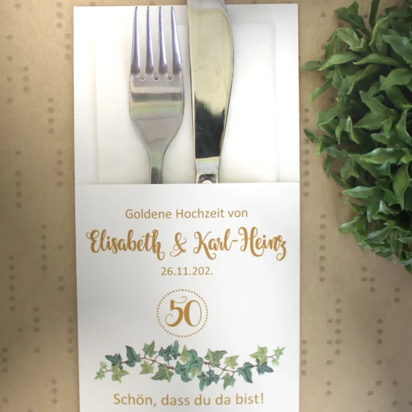 Bestecktasche zur "Goldenen Hochzeit" personalisiert, Design 7115