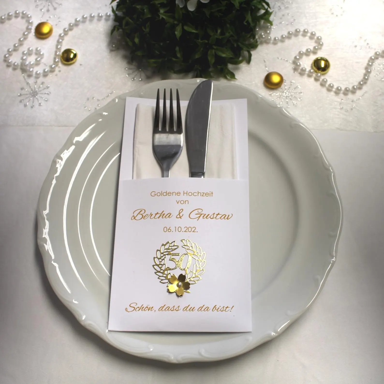 Bestecktasche zur goldenen Hochzeit "Zahl 50" Design 7120