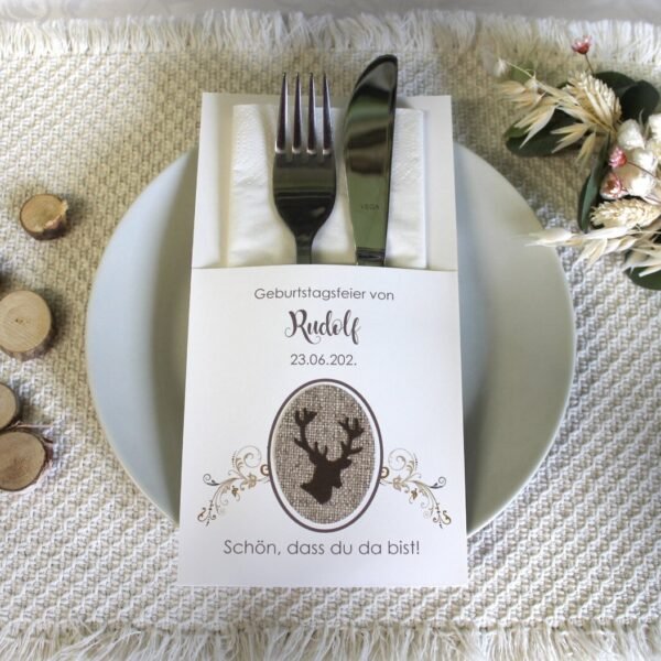 Bestecktasche zum Geburtstag "Hirsch", personalisiert, Design 7211