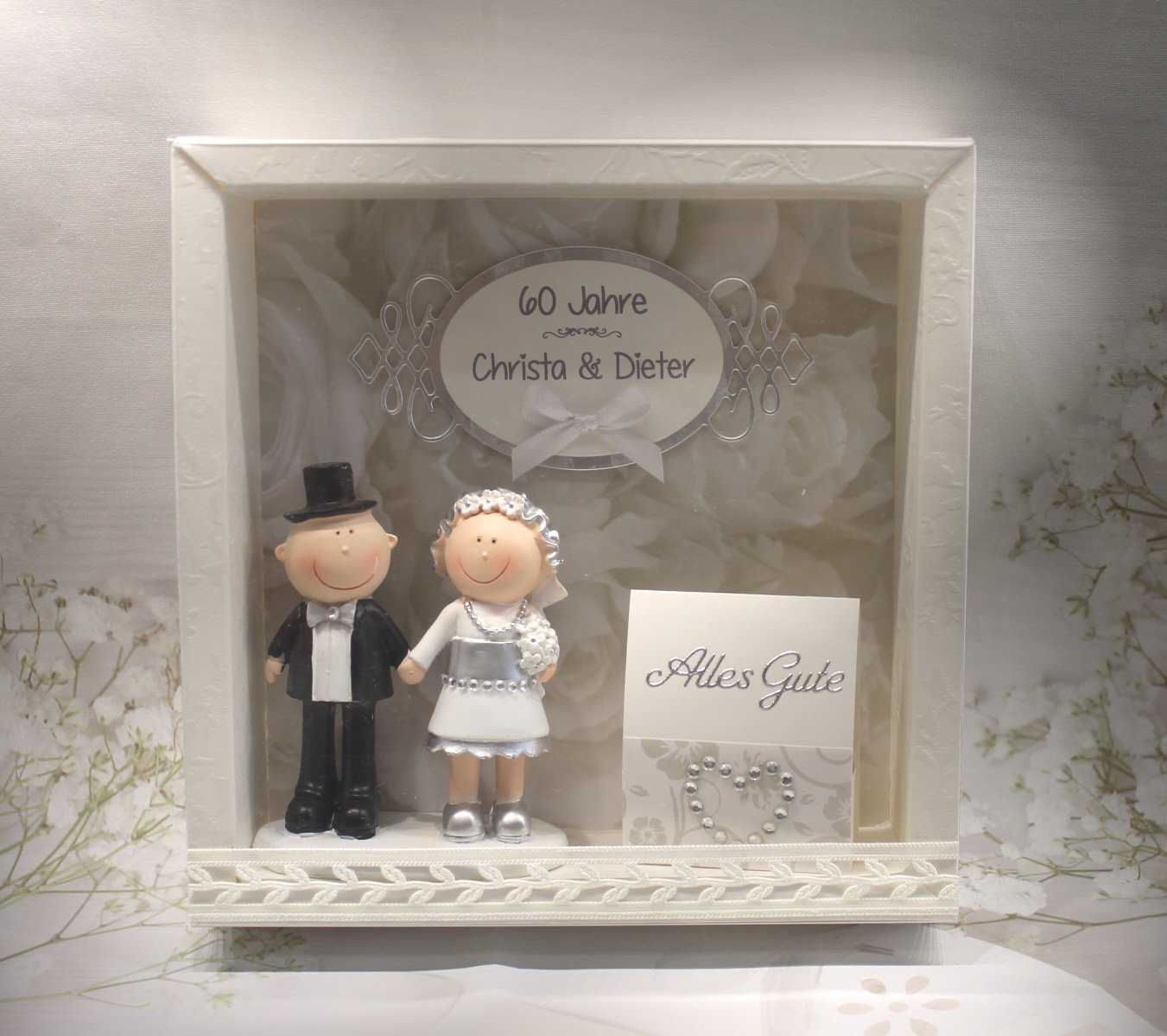 Geschenkschachtel als Rahmen zur "Diamantenen Hochzeit" mit transparentem Schiebedeckel, hochwertige Qualität, Design 8001 – Bild 2