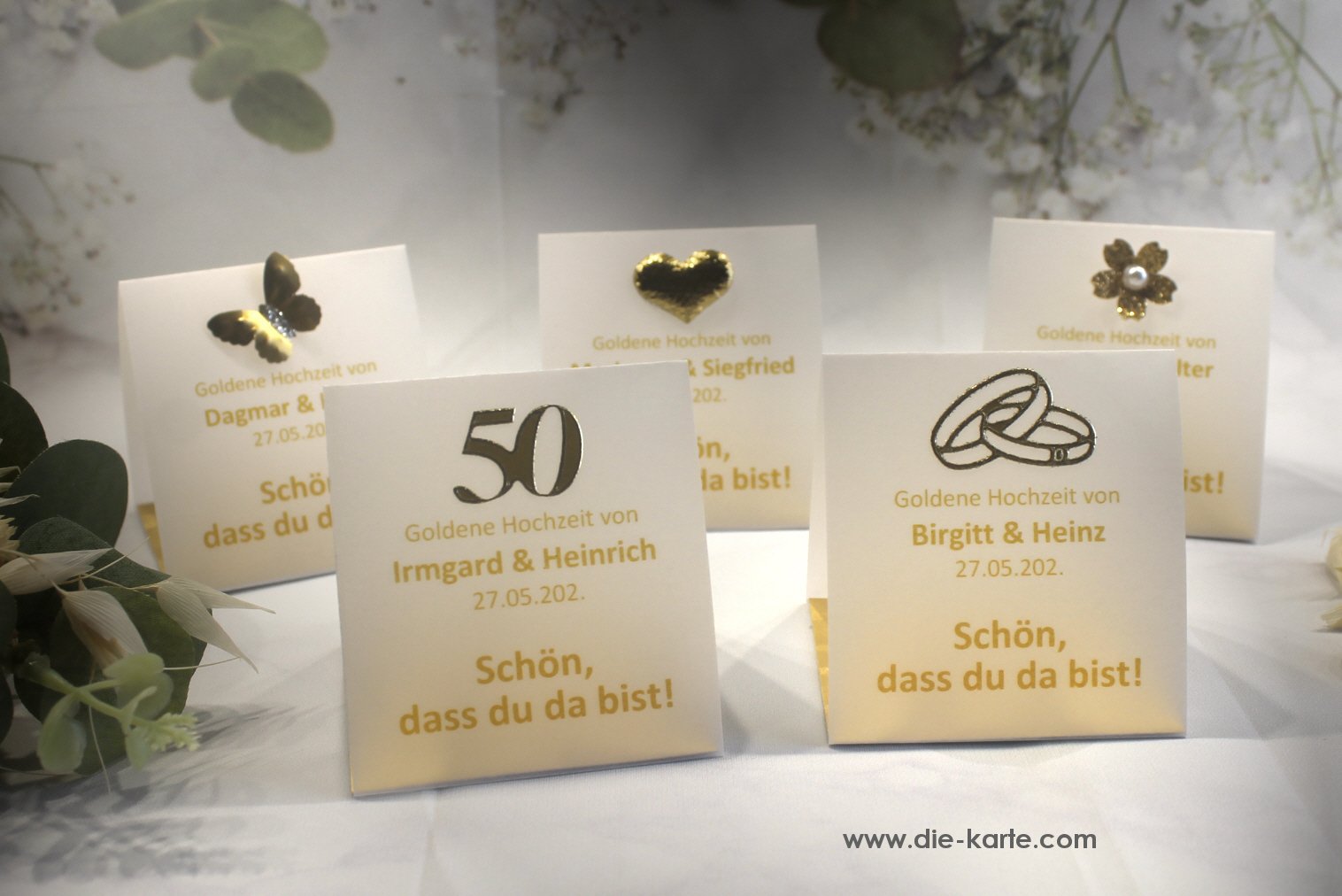 Gastgeschenk zur Goldenen Hochzeit mit Pergament, Schön dass du da bist, für jeden Gast, zum kleinen Preis! Design 900 OHNE Rocher Kugeln!!