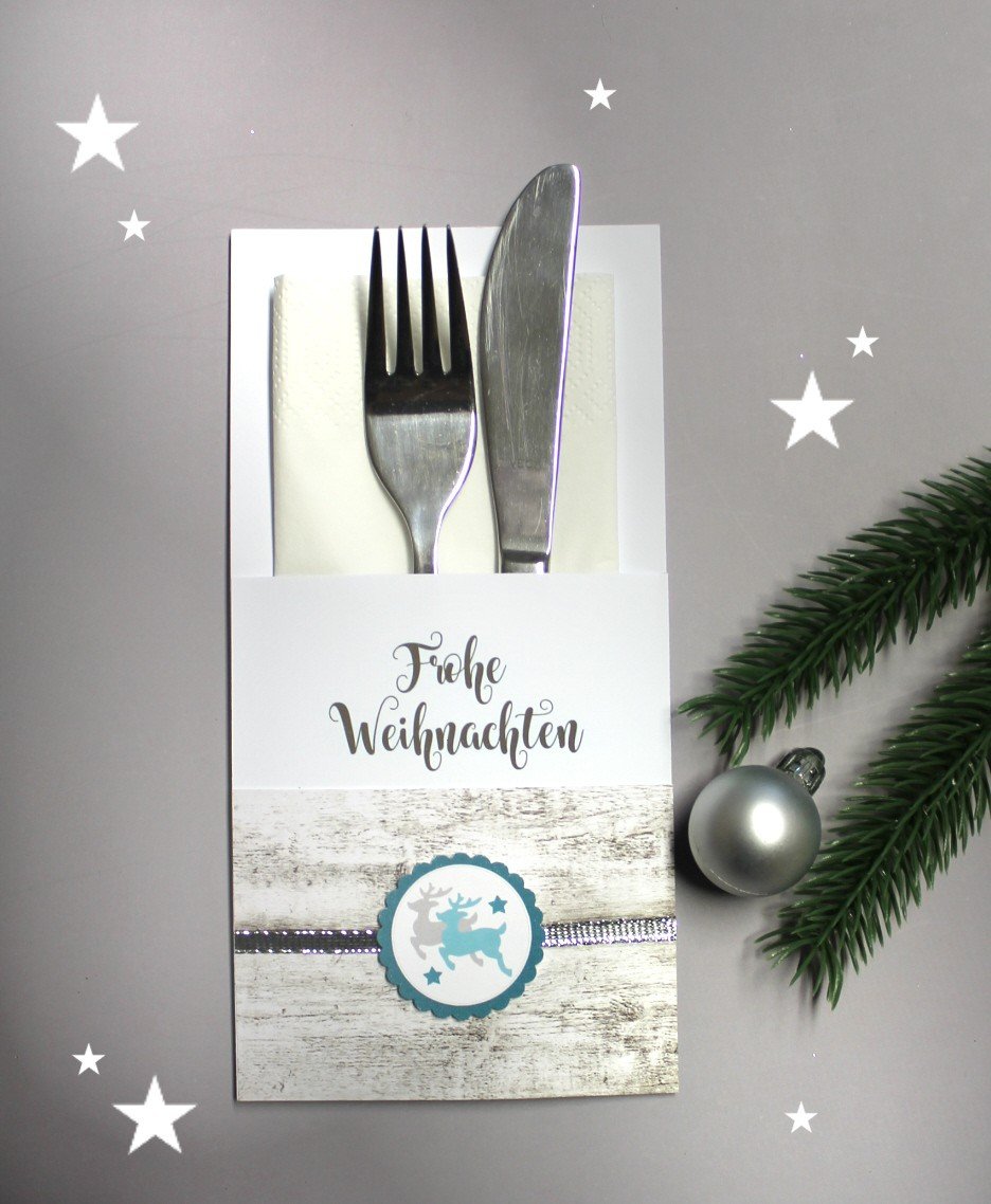 Bestecktasche mit Holzoptik zu Weihnachten mit Motiv "Hirsch" Design 902 Mindestbestellmenge 10 Stück – Bild 4