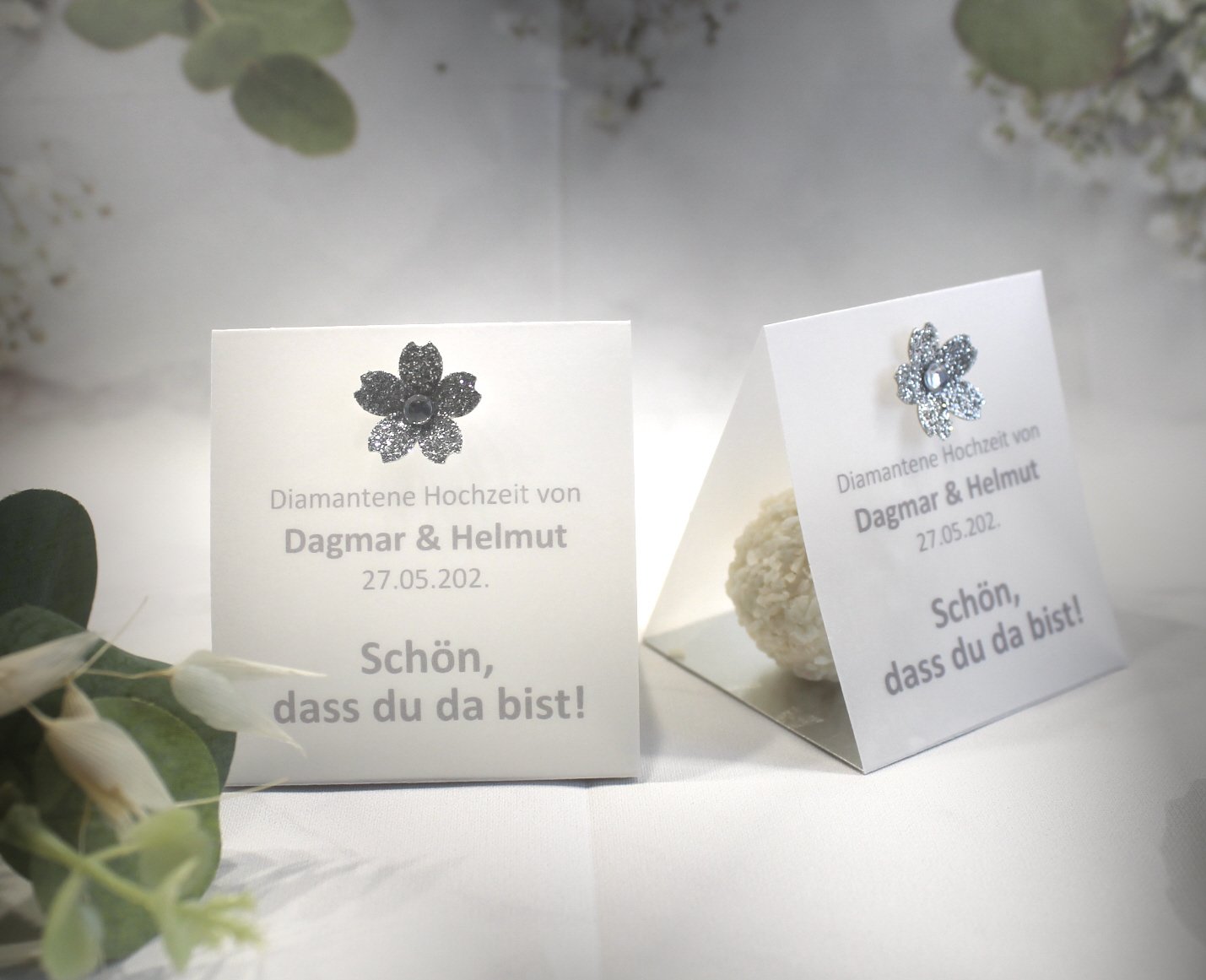Gastgeschenk zur Diamantenen Hochzeit mit Pergament, Schön dass du da bist, für jeden Gast, zum kleinen Preis! Design 900 OHNE INHALT!! – Bild 5