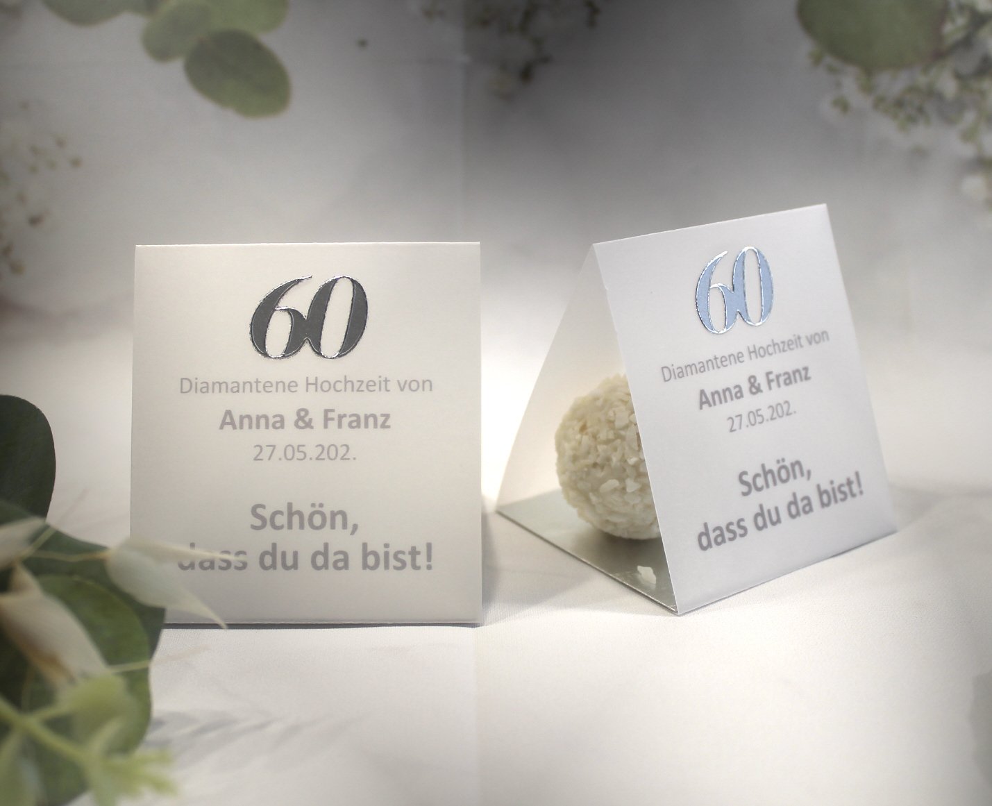 Gastgeschenk zur Diamantenen Hochzeit mit Pergament, Schön dass du da bist, für jeden Gast, zum kleinen Preis! Design 900 OHNE INHALT!! – Bild 4