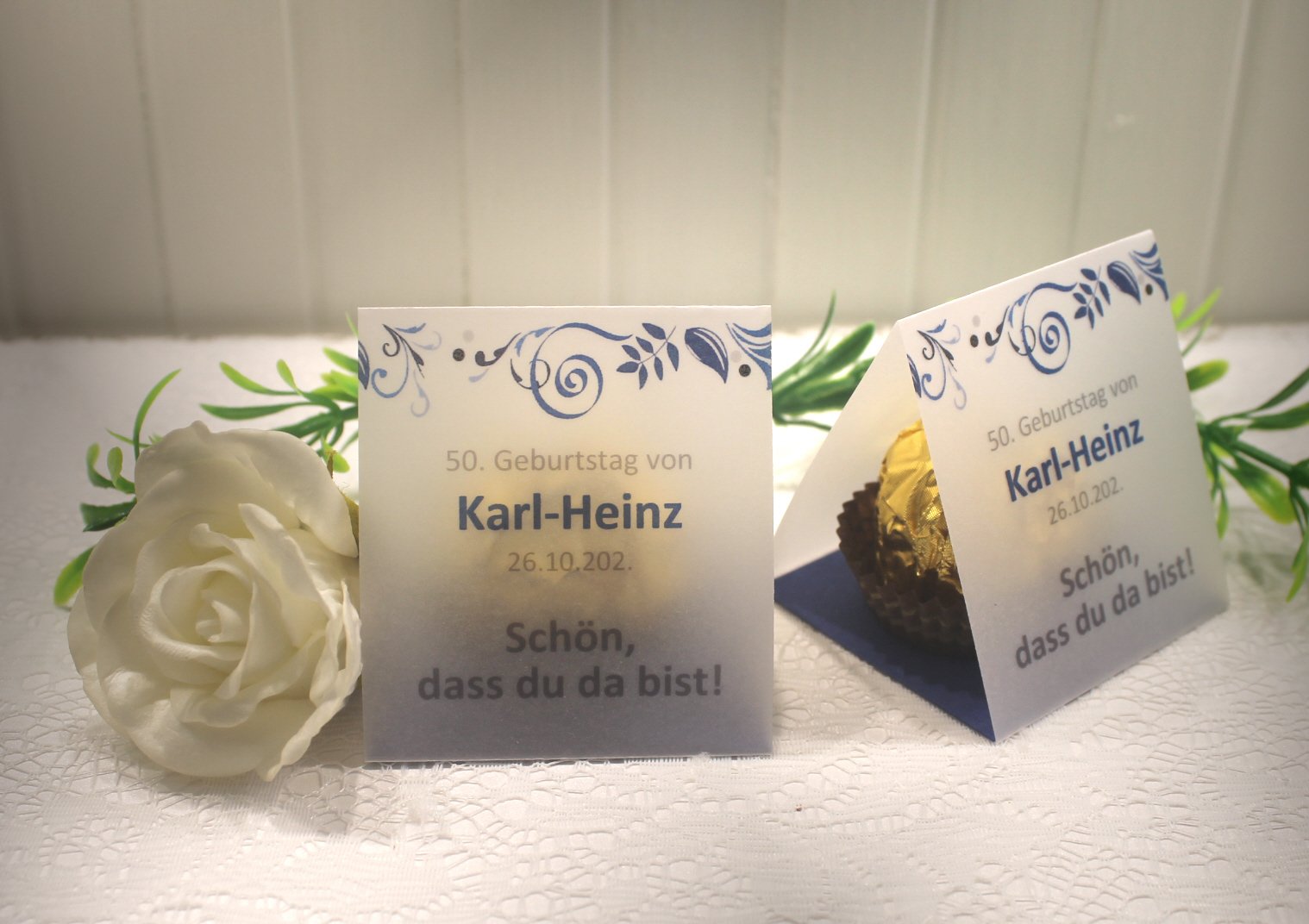 Gastgeschenk "Kleines GOODIE" zum Geburtstag, Pergament, Ornamente Schön dass du da bist, zum kleinen Preis! Design 904 OHNE Rocher Kugeln!! – Bild 4