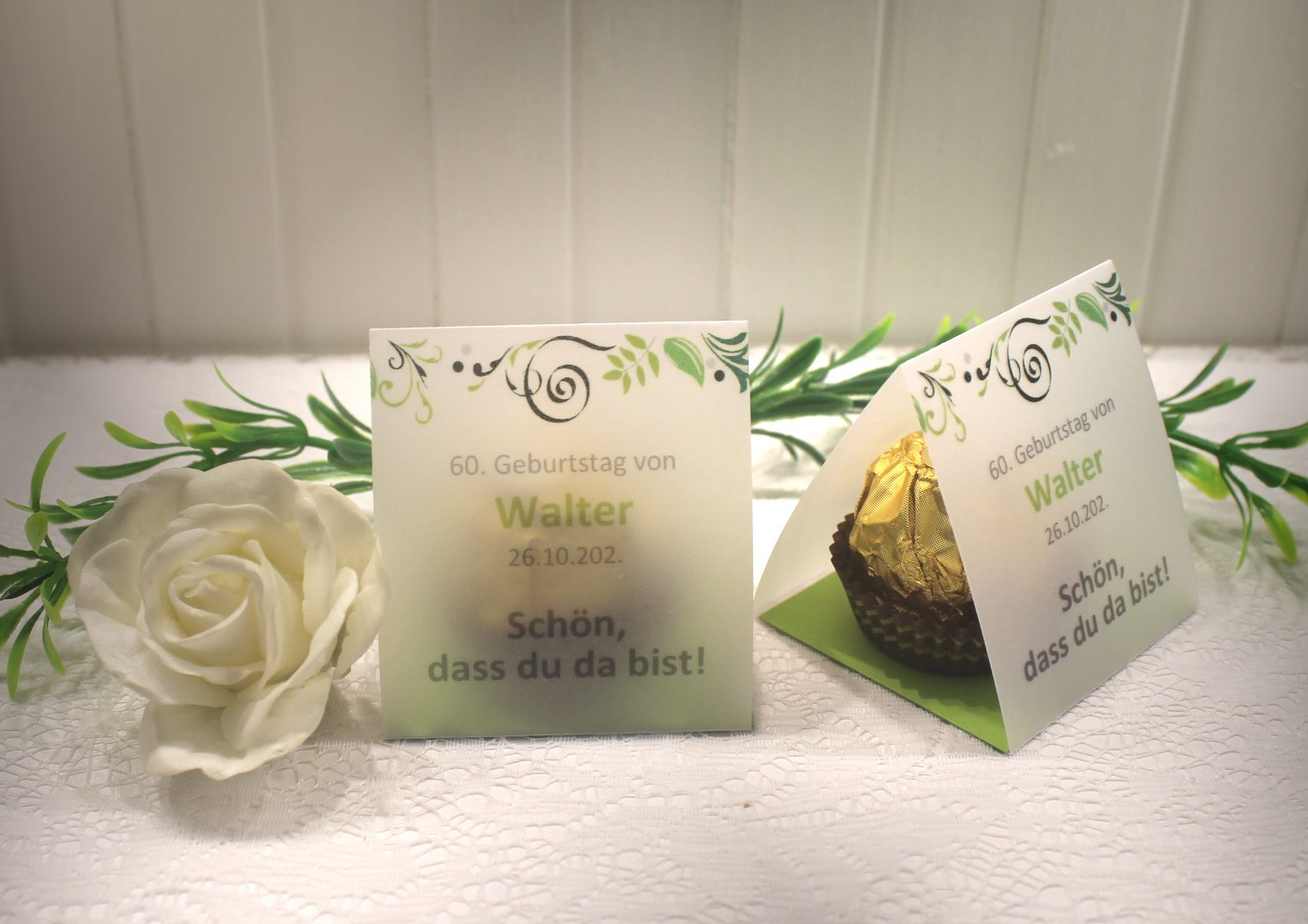 Gastgeschenk "Kleines GOODIE" zum Geburtstag, Pergament, Ornamente Schön dass du da bist, zum kleinen Preis! Design 904 OHNE Rocher Kugeln!! – Bild 2