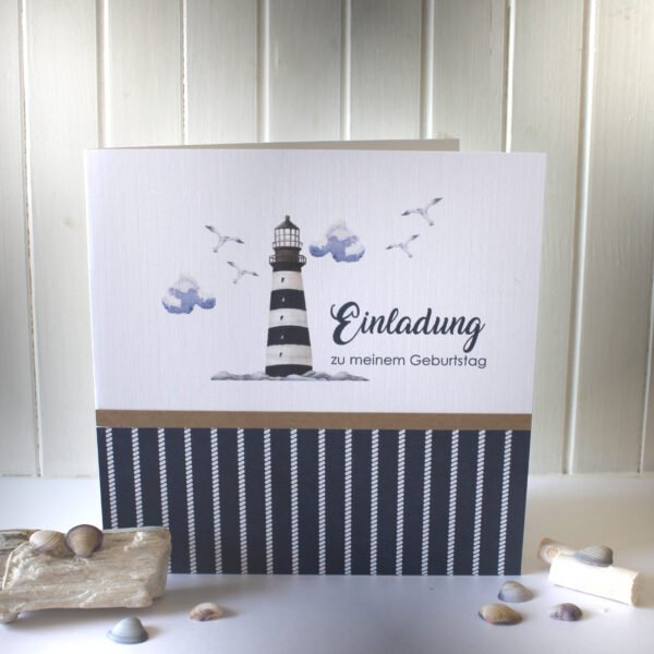 Einladungskarte zum Geburtstag "Leuchtturm" hochwertige Qualität incl. Umschlag & Einlegeblatt Design 95009