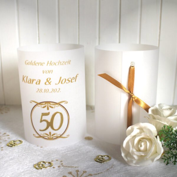 Lichthülle, Windlicht Pergament zur Goldenen Hochzeit, zum kleinen Preis!! Design 953 Zahl 50