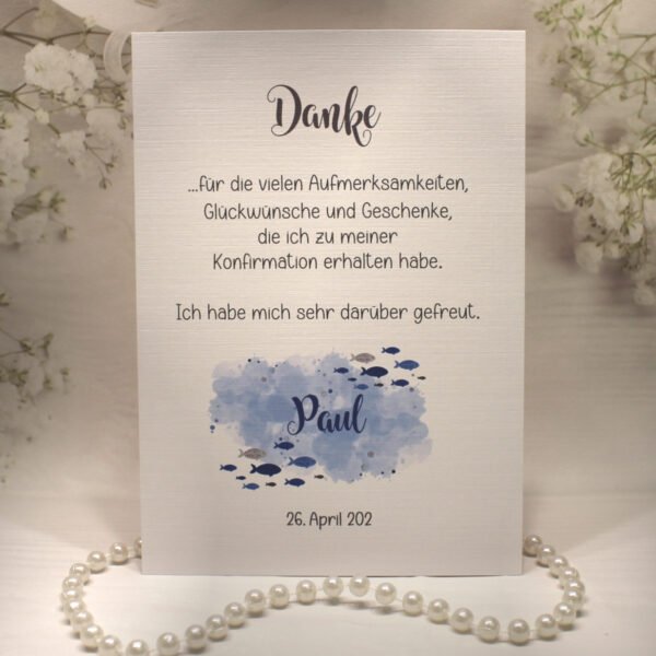 Danksagungskarte "Fisch blau" incl. Text zur Konfirmation, Kommunion oder Taufe Design K30