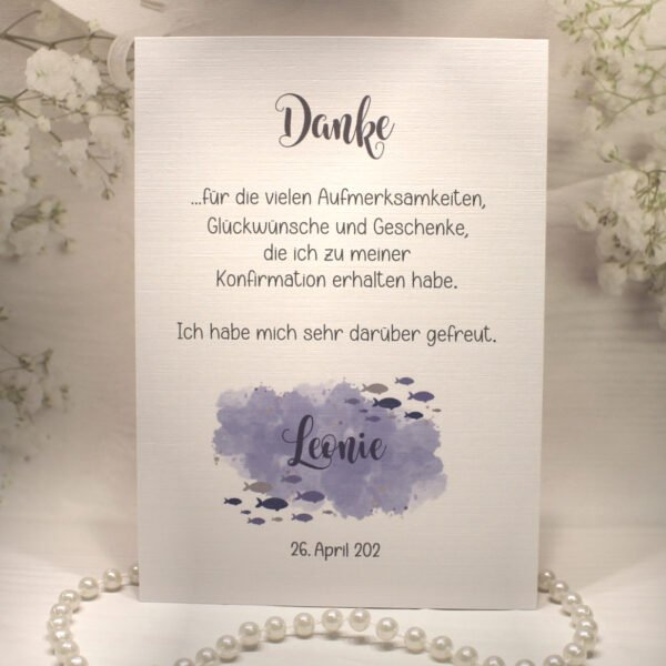 Danksagungskarte "Fisch lila" incl. Text zur Konfirmation, Kommunion oder Taufe Design K30