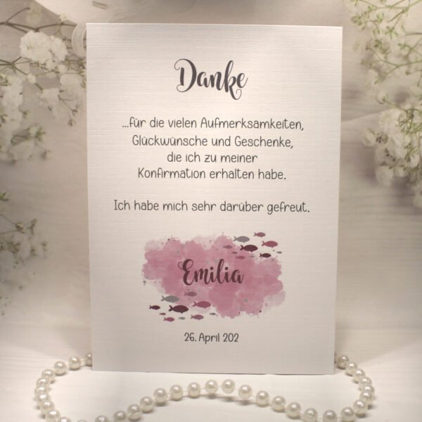 Danksagungskarte "Fisch rosa" incl. Text zur Konfirmation, Kommunion oder Taufe Design K30