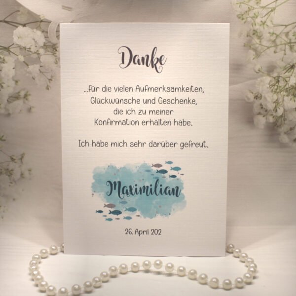Danksagungskarte "Fisch türkis" incl. Text zur Konfirmation, Kommunion oder Taufe Design K30