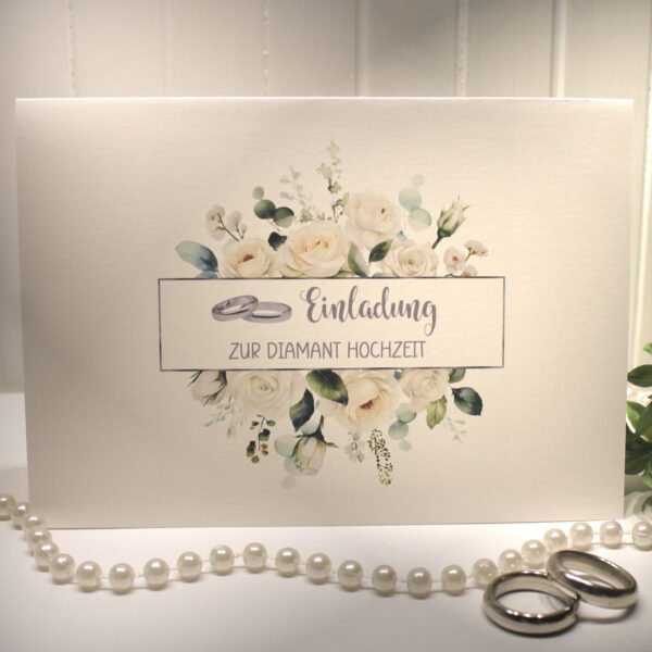 Einladungskarte "Rosen" für Ihre Diamantene Hochzeit, incl. Umschlag zum kleinen Preis Design DI 02